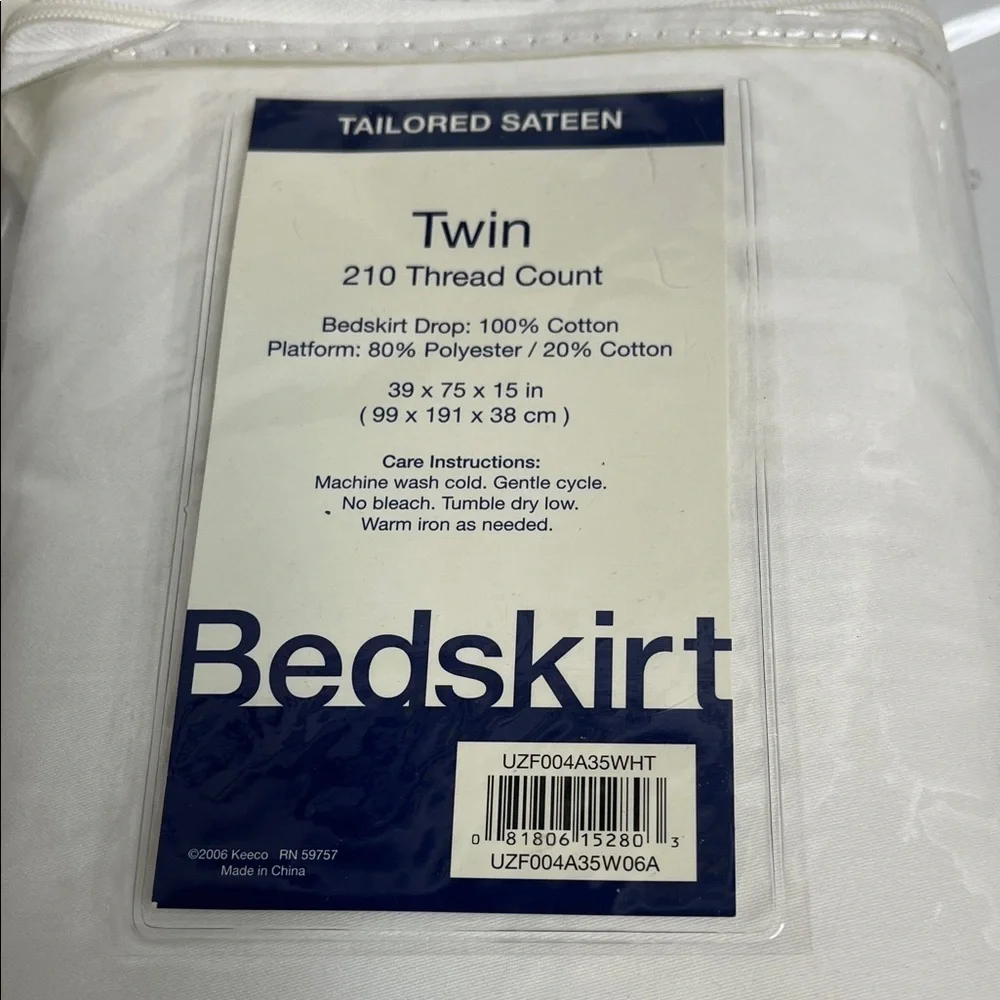 Tailored Sateen Twin Bedskirt - White